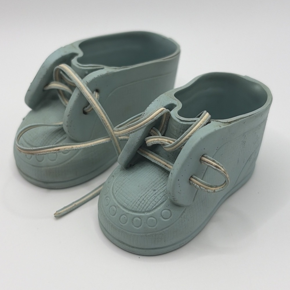 Vintage Baby Doll Shoes 18-20" Soft Rubber "Dolshoe" Booties Blue With Laces